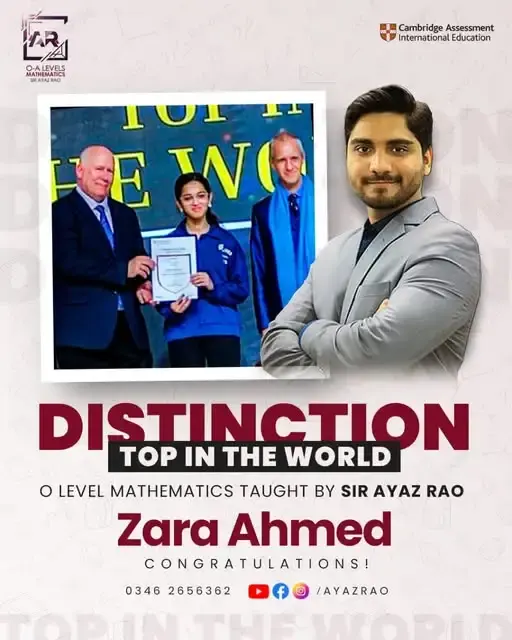 Zara Ahmed — Cambridge O Level Mathematics Top in the World distinction